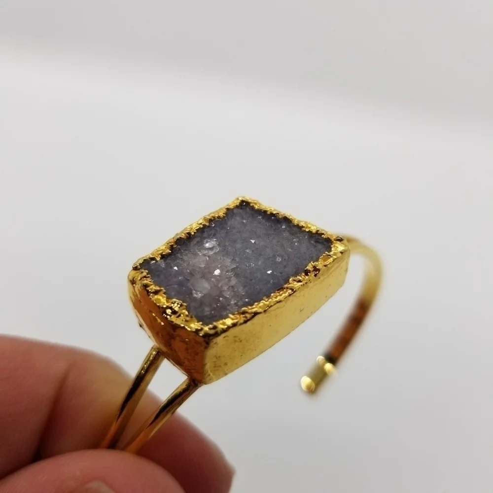 gold tone gray druzy cuff bracelet